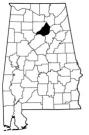 Map of Alabama with the county lines drawn out, Blount County is highlighted.