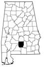 Map of Alabama with the county lines drawn out, Butler County is highlighted.