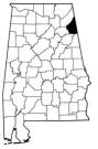Map of Alabama with the county lines drawn out, Cherokee County is highlighted.
