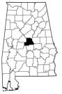 Map of Alabama with the county lines drawn out, Chilton County is highlighted.