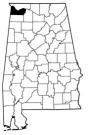 Map of Alabama with the county lines drawn out, Colbert County is highlighted.
