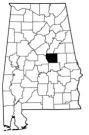 Map of Alabama with the county lines drawn out, Coosa County is highlighted.