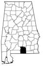 Map of Alabama with the county lines drawn out,  is highlighted.