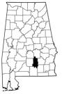 Map of Alabama with the county lines drawn out, Crenshaw County is highlighted.