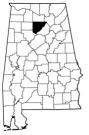 Map of Alabama with the county lines drawn out, Cullman County is highlighted.