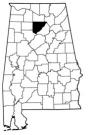 Map of Alabama with the county lines drawn out, Cullman County is highlighted.