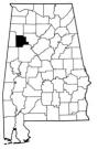 Map of Alabama with the county lines drawn out, Fayette County is highlighted.