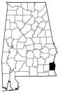 Map of Alabama with the county lines drawn out, Henry County is highlighted.