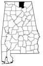 Map of Alabama with the county lines drawn out, Madison County is highlighted.