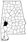 Map of Alabama with the county lines drawn out, Marengo County is highlighted.