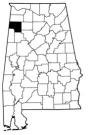 Map of Alabama with the county lines drawn out, Marion County is highlighted.