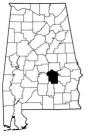 Map of Alabama with the county lines drawn out, Montgomery County is highlighted.