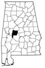 Map of Alabama with the county lines drawn out, Perry County is highlighted.