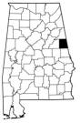 Map of Alabama with the county lines drawn out, Randolph County is highlighted.