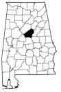 Map of Alabama with the county lines drawn out, Shelby County is highlighted.