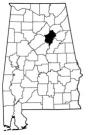 Map of Alabama with the county lines drawn out, St. Clair County is highlighted.