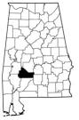Map of Alabama with the county lines drawn out, Wilcox County is highlighted.