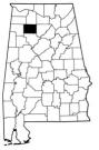 Map of Alabama with the county lines drawn out, Winston County is highlighted.