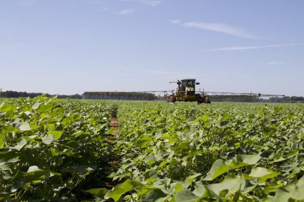 Spraying a field.