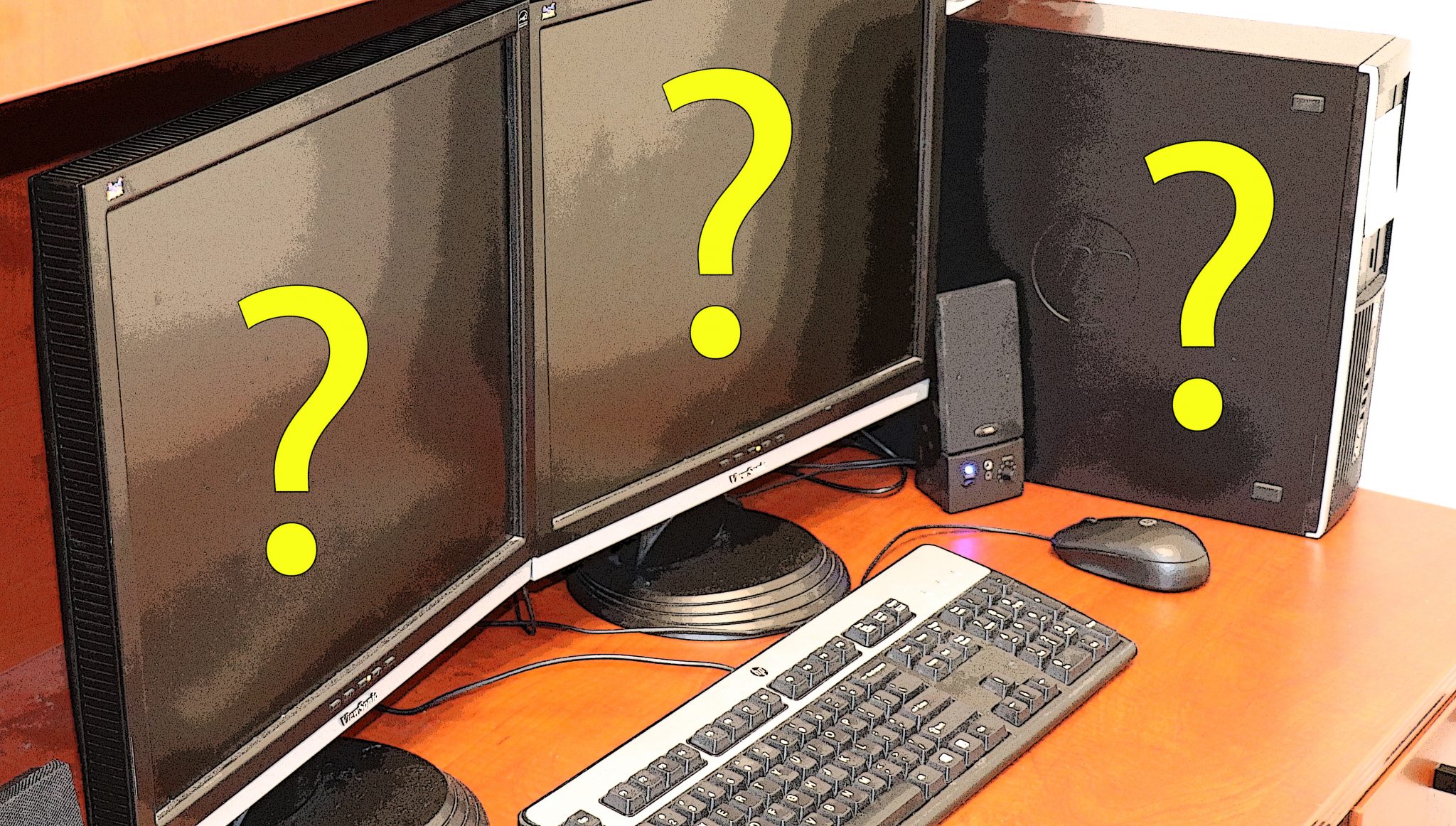 Image of a Computer on desk with questions marks