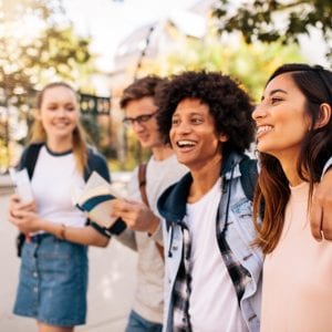 High School students walking together outdoors
