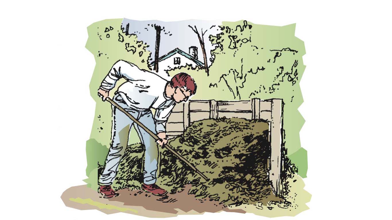 Illustrated man with compost pile