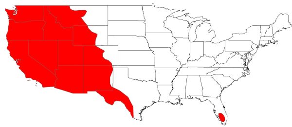 Figure 2. Cougars range over much of the western United States except for a small population in extreme southwest Florida.