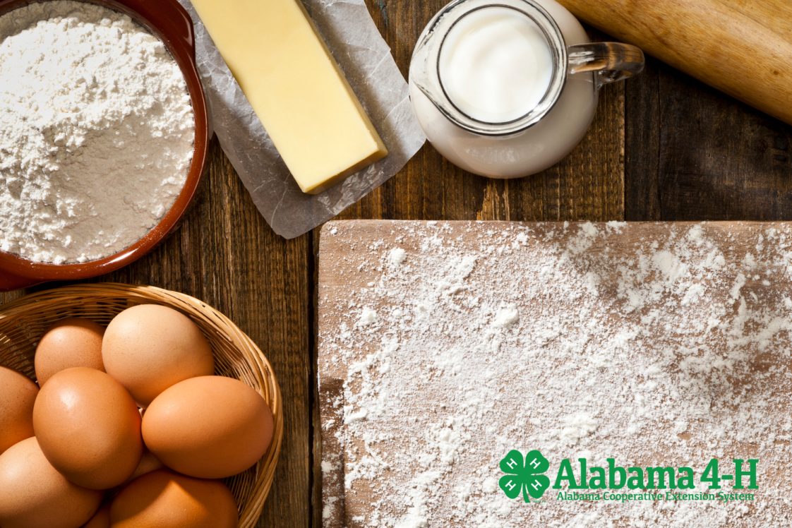 Alabama 4-H Bake Off; image of eggs, flour, butter for baking