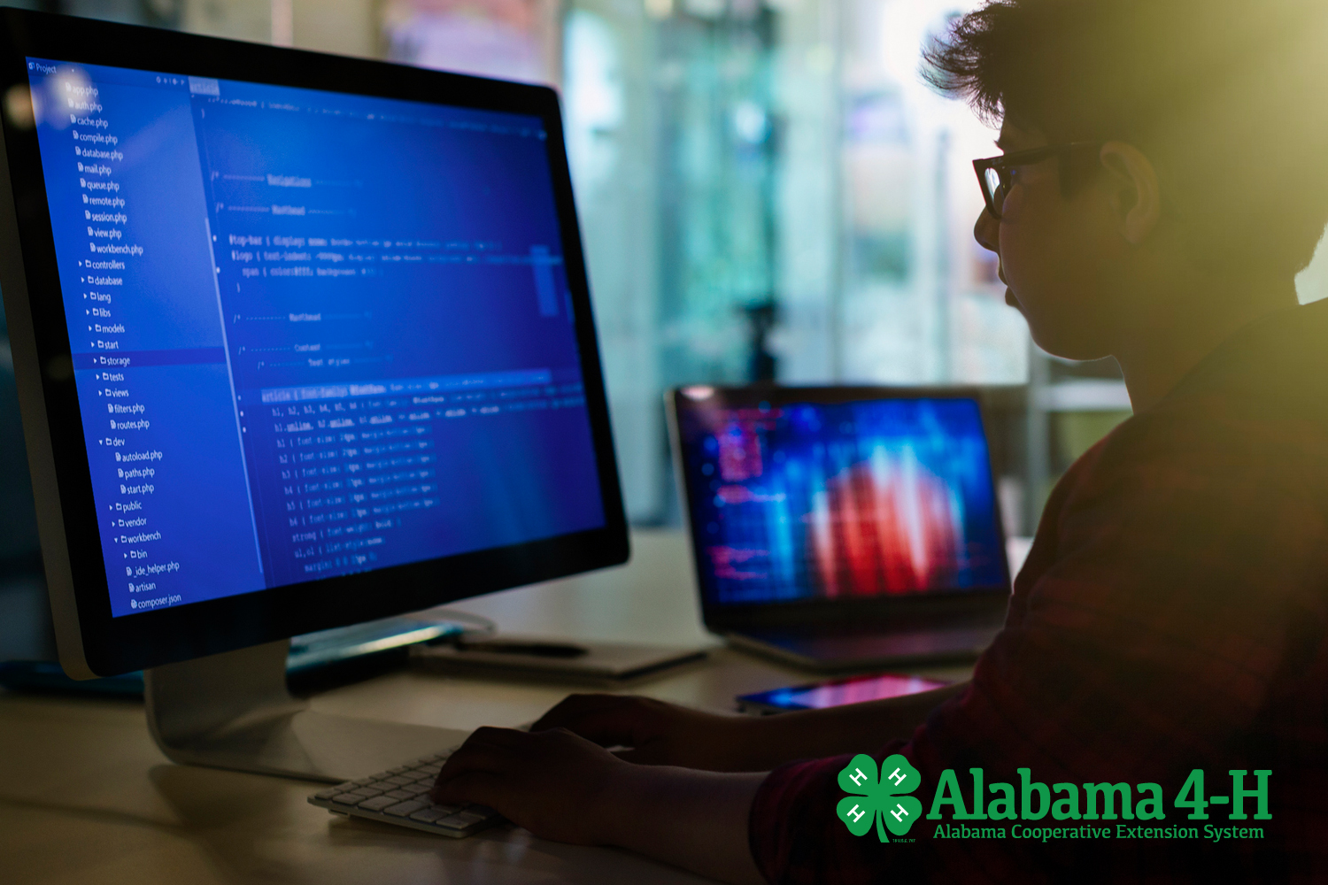 Alabama 4-H Computer Science program; youth coding on computer
