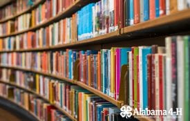 Alabama 4-H Foundation memorial and tribute gifts; image of library bookshelf
