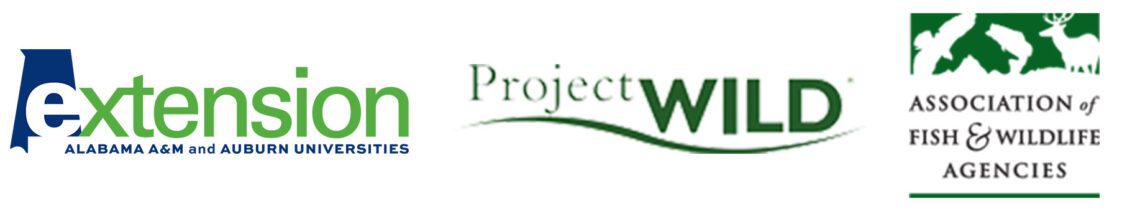Alabama Extension, Project WILD, and Association of Fish and Wildlife Agencies logos on a white background.