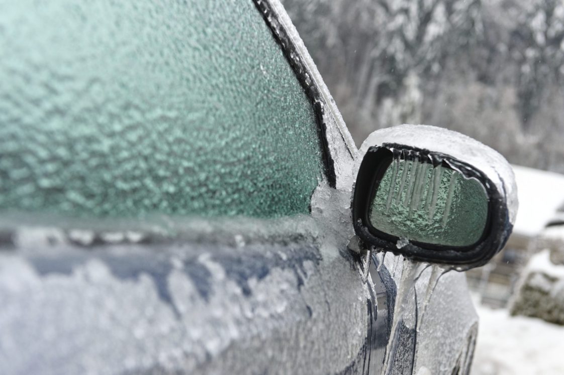 Frozen car side-view mirror