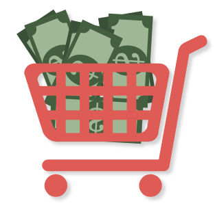 Animated shopping cart with money in it