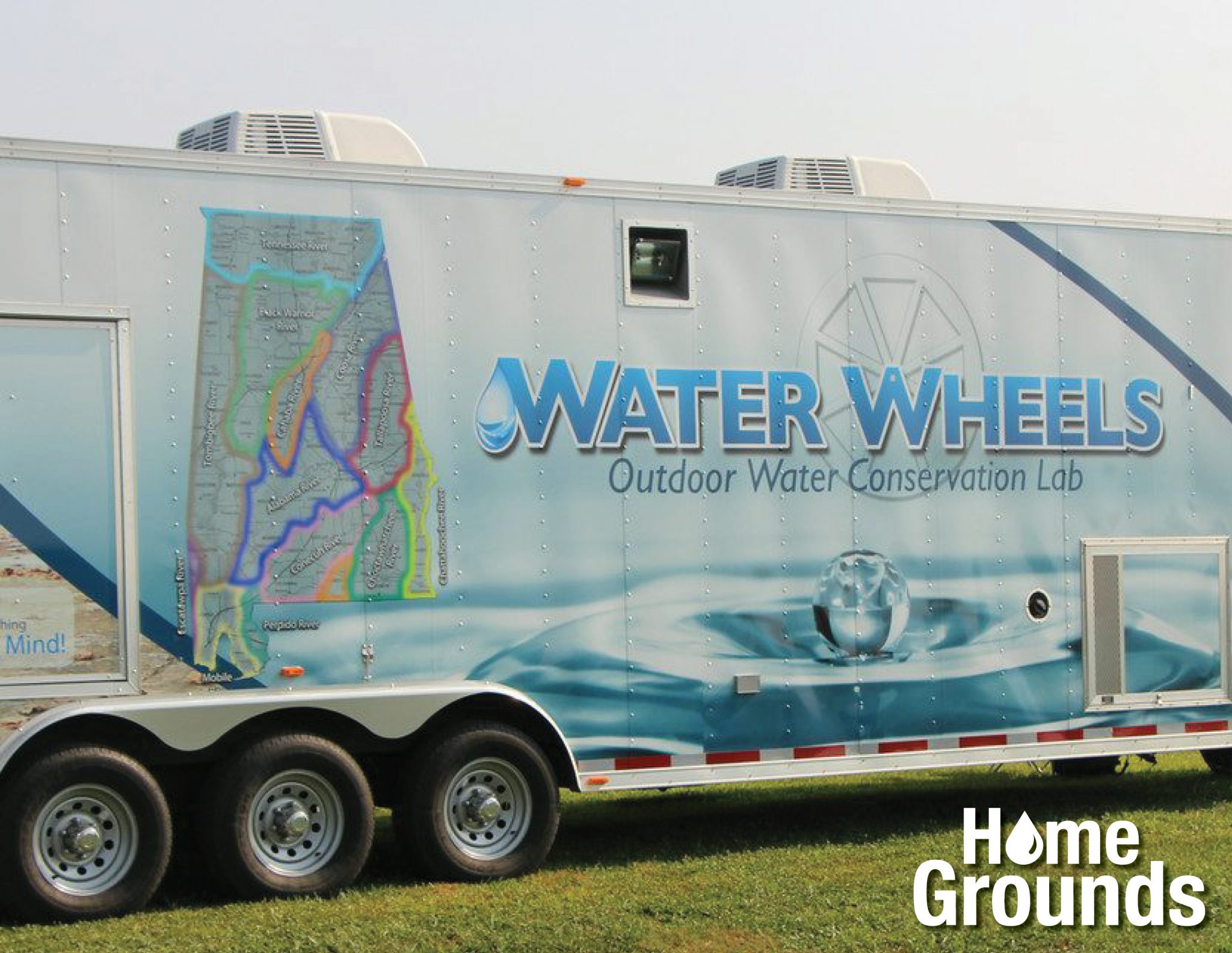 Side view of the Water Wheel Mobile Conservation Laboratory trailer.