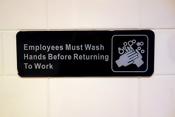 Employees Must Wash Hands before returning to work sign