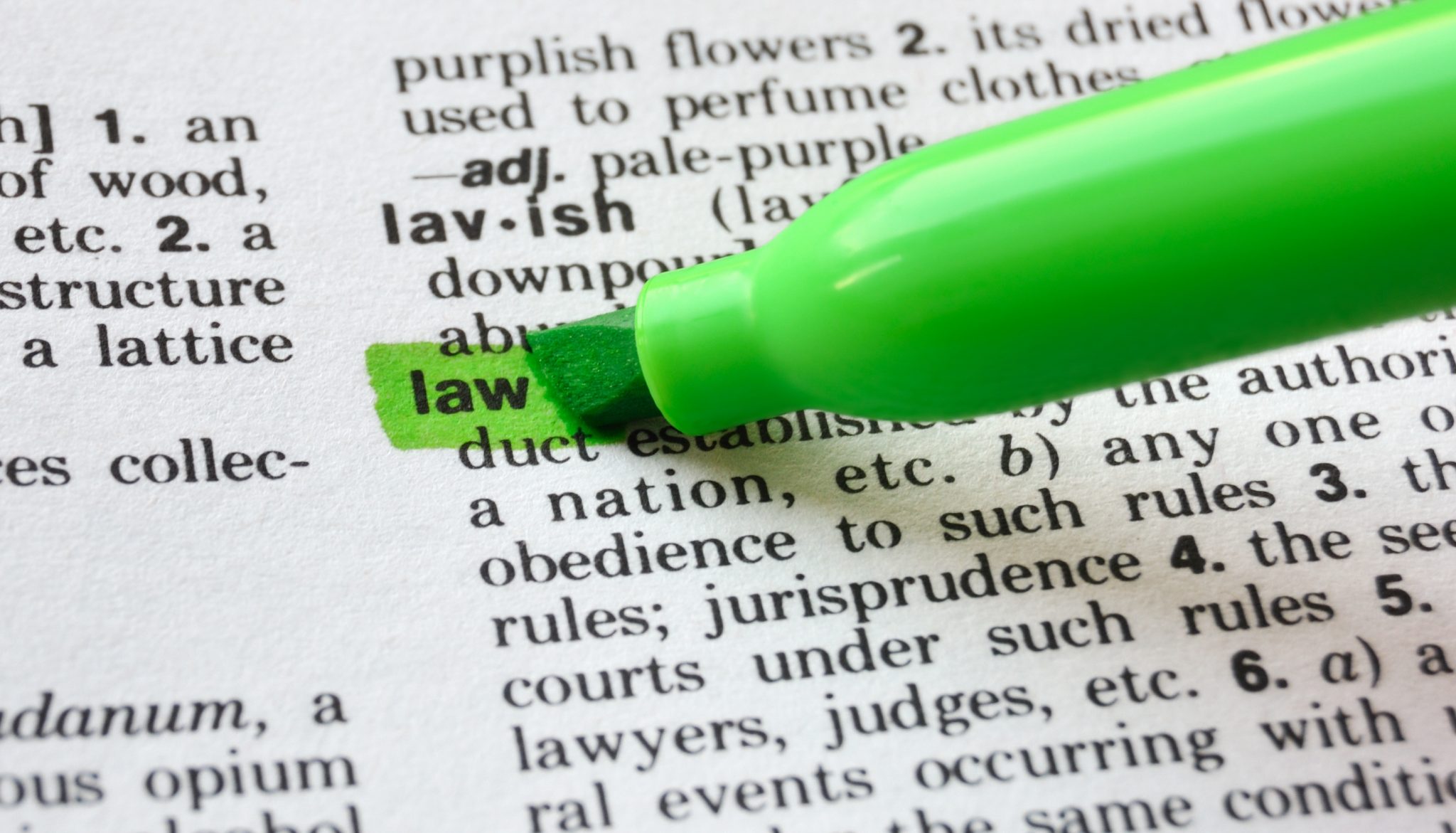 The word law highlighted in a dictionary.