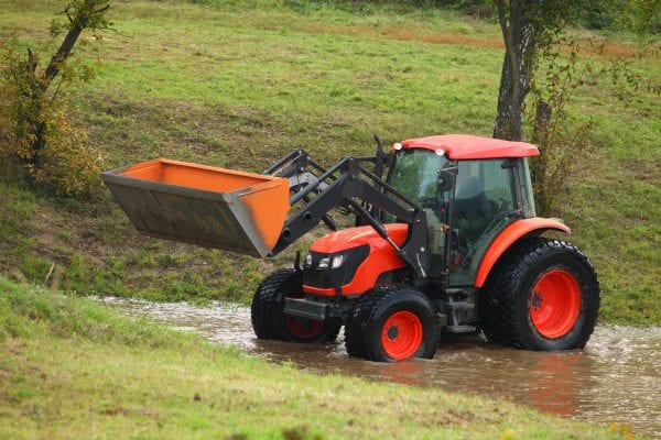 red tractor in flood