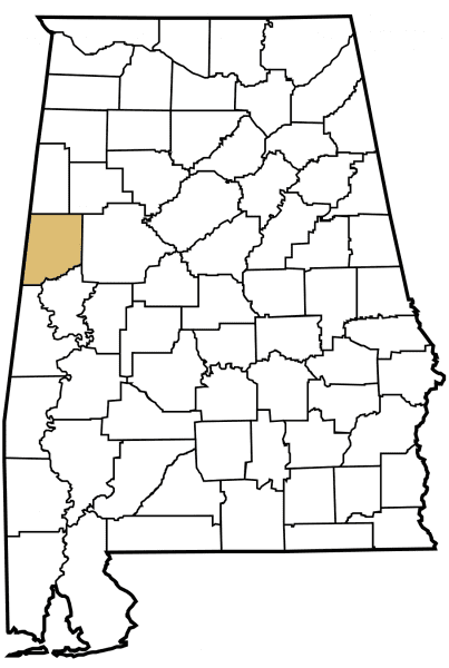 A map of Alabama with Pickens County highlighted 