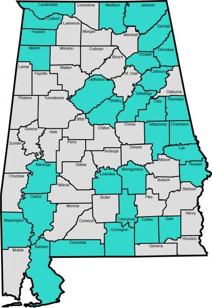 state of Alabama map of Alabama 4-H Sportfishing