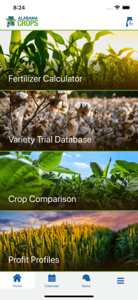 Alabama Crops app homepage