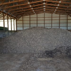 Poultry liter piled in a liter shed