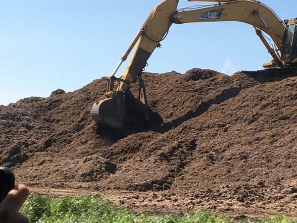 Machinery scooping poultry liter 