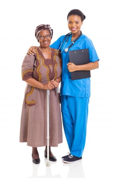 African American nurse and senior patient