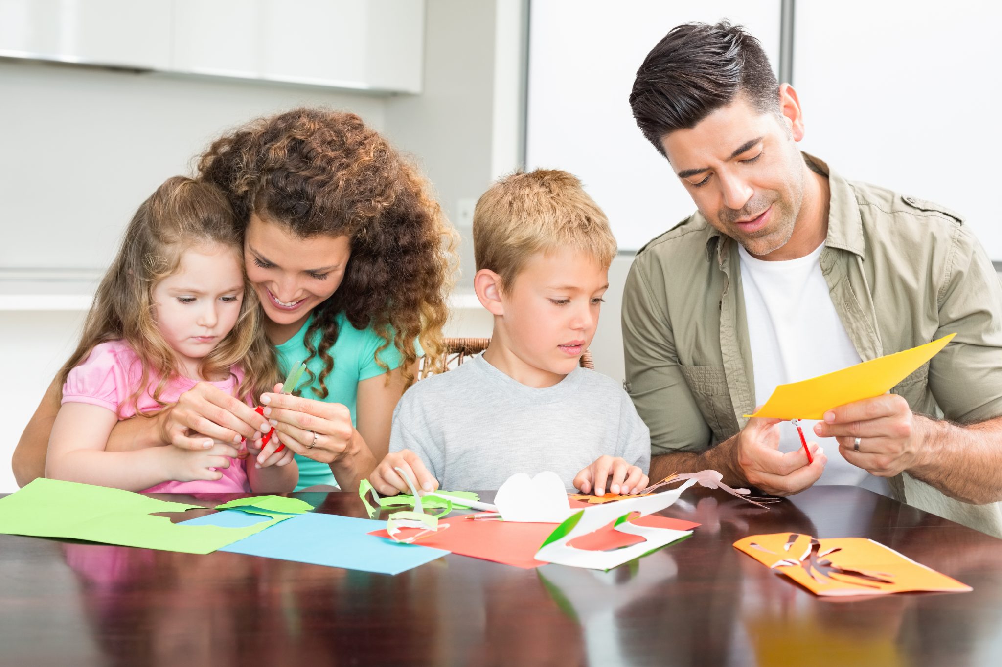 Family doing arts and crafts