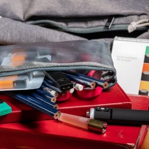Pencil bag with vaping pens in it