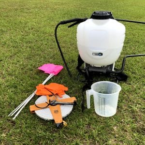 Figure 1. Tools needed to properly calibrate a backpack sprayer