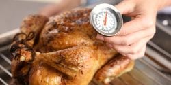 Checking the temperature in a cooked turkey