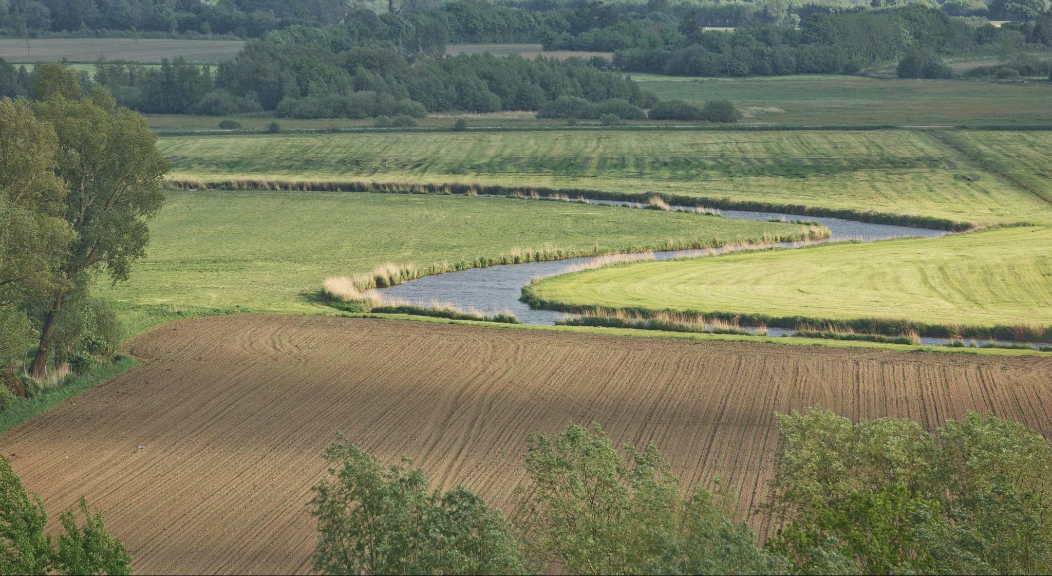 A stream running near a field
