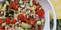 Greek salad, food in white bowl