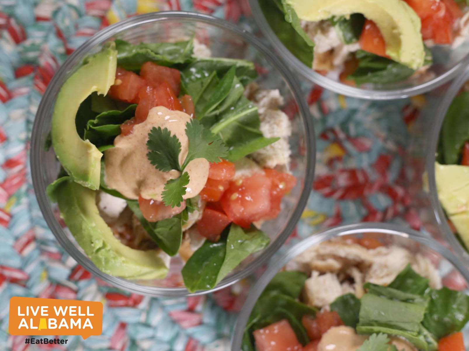 cup with food, multi-color plate